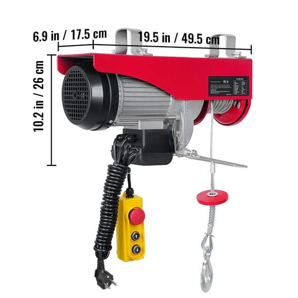 Elektrisk talje, 998 kg, 1600W, 427 cm fjernbetjening, 1219 cm løftehøjde, stål