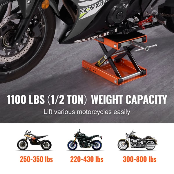 Motorcykel sakseløfter, 365x222x93 mm, 499,5 kg, bred platform