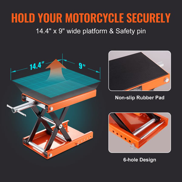 Motorcykel sakseløfter, 365x222x93 mm, 499,5 kg, bred platform