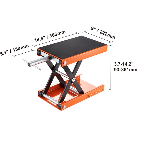Motorcykel sakseløfter, 365x222x93 mm, 499,5 kg, bred platform