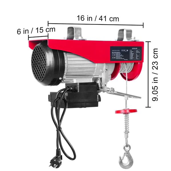 Elektrisk Hejs, 798 kg løftekapacitet, 1219 cm løftehøjde, stål, fjernbetjening