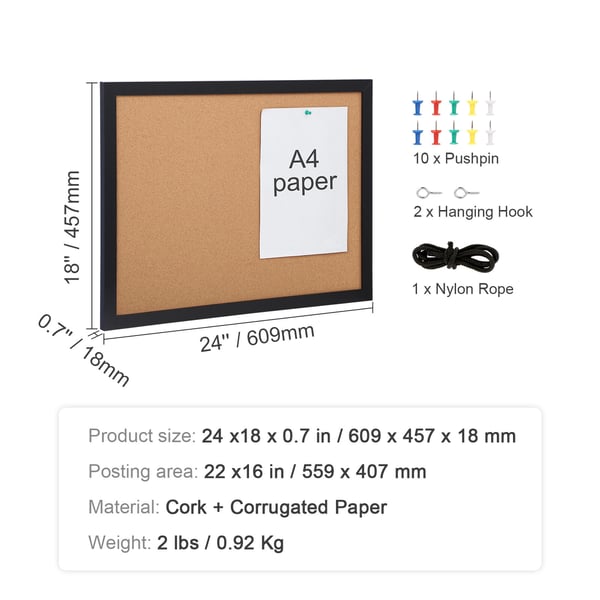 Korkkitaulu, kaksipuolinen ilmoitustaulu, 45.7x60.9x1.8 cm, musta, MDF-kehys