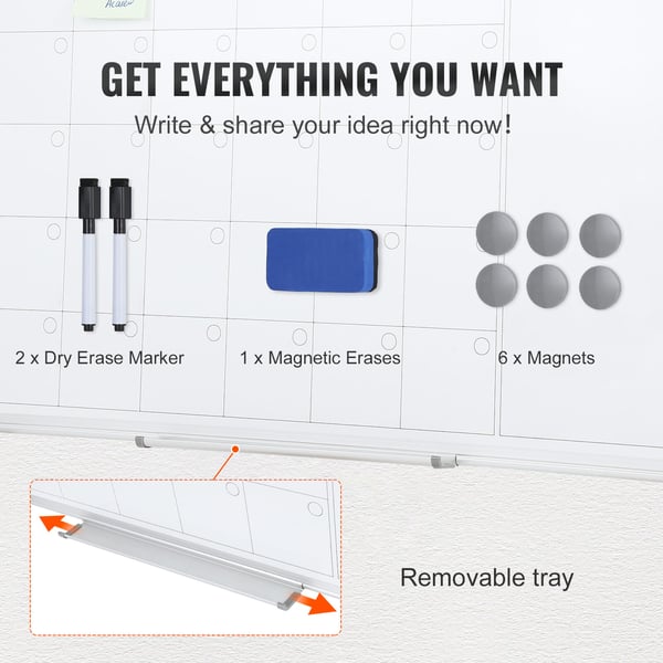Kalender Whiteboard, 91,5x61x5 cm, Magnetisk, Månadsplanerare