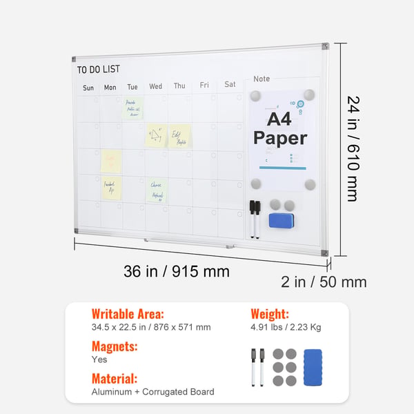 Kalender Whiteboard, 91,5x61x5 cm, Magnetisk, Månadsplanerare