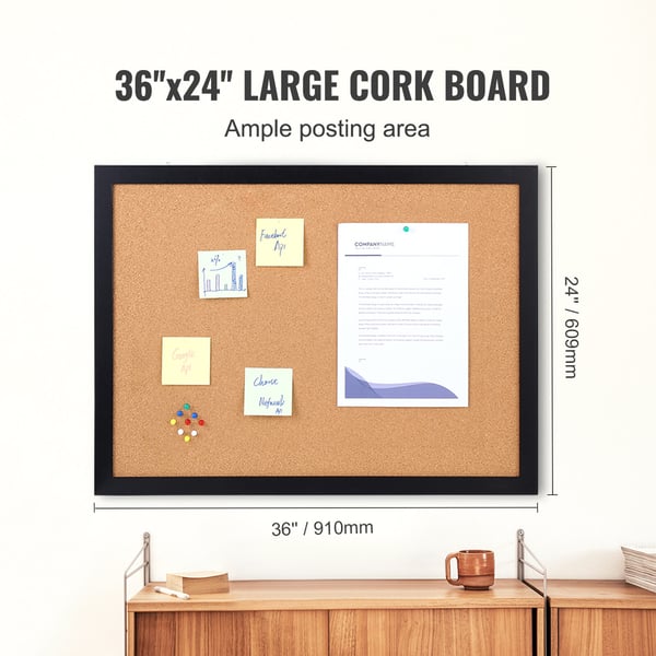 Opslagstavle i kork, 61x91x1,8 cm, sort, MDF-ramme