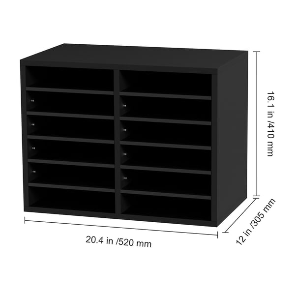 Litteraturorganisator, 12 rum, 52x30.5x41 cm, sort, træ