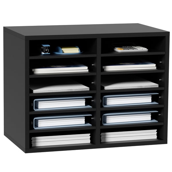 Litteraturorganisator, 12 rum, 52x30.5x41 cm, sort, træ