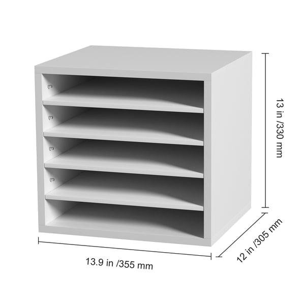 Litteraturorganisator, 5 rum justerbare hylder 35,3x30,5x33 cm, hvid, træ