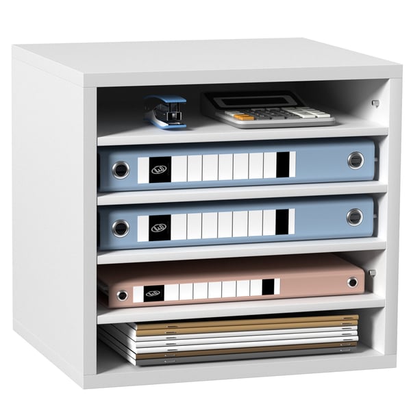 Litteraturorganisator, 5 rum justerbare hylder 35,3x30,5x33 cm, hvid, træ