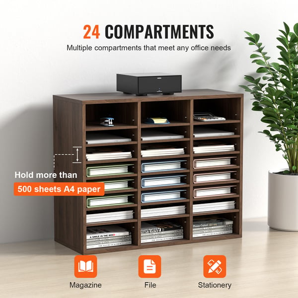 Litteraturorganisator, 24 rum, 73,7x30,5x62 cm, brun, træ