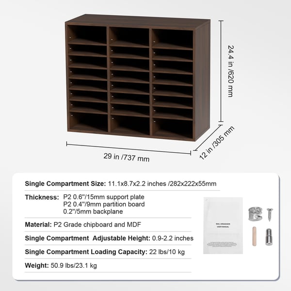 Litteraturorganisator, 24 rum, 73,7x30,5x62 cm, brun, træ