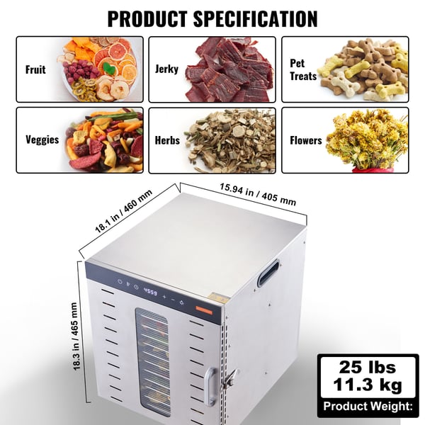 Matdehydrator, 46x42x46.5 cm, rostfritt stål