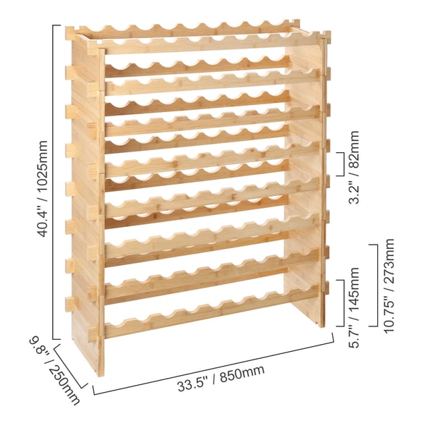 Viiniteline, 72 pullon pinottava modulaarinen bambuhylly, 85x25x102,6 cm, säilytys