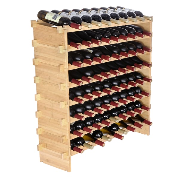 Viiniteline, 72 pullon pinottava modulaarinen bambuhylly, 85x25x102,6 cm, säilytys