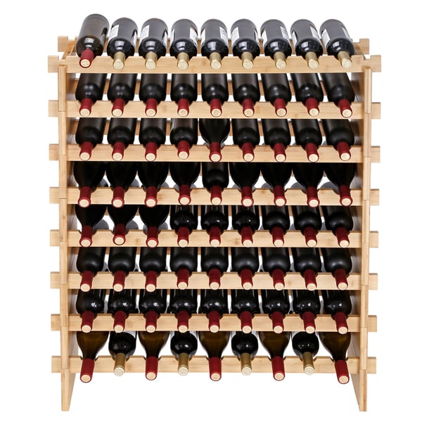 Viiniteline, 72 pullon pinottava modulaarinen bambuhylly, 85x25x102,6 cm, säilytys