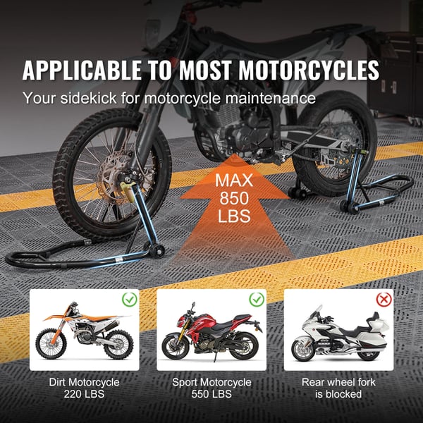 Motorcykelstativ, For- og baghjulsløft 47x69x34,5 cm 55x78x36,5 cm Sort, Stål