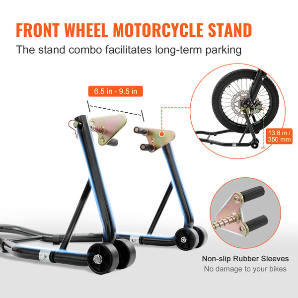 Motorcykelstativ, For- og baghjulsløft 47x69x34,5 cm 55x78x36,5 cm Sort, Stål
