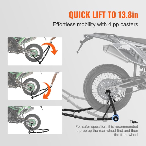 Motorcykelstativ, For- og baghjulsløft 47x69x34,5 cm 55x78x36,5 cm Sort, Stål