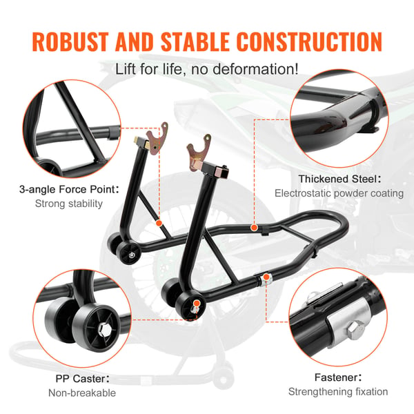 Motorcykelstativ, For- og baghjulsløft 47x69x34,5 cm 55x78x36,5 cm Sort, Stål