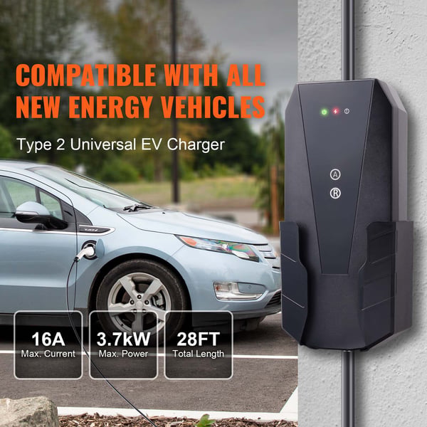 EV-oplader, bærbar Type 2 16A 3,7 kW, 860 cm, opbevaringstaske