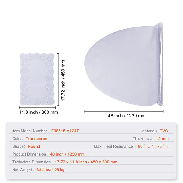 Bordsskydd, 123 cm rund, 1.5 mm PVC, transparent