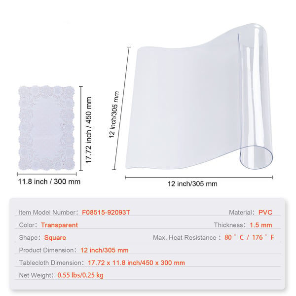 Bordbeskytter, 30.5x30.5 cm, Transparent, PVC plast