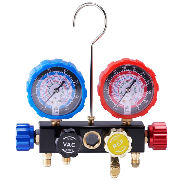 AC manifold manometersæt, 31x30x8,5 cm, 152,4 cm slanger, messing