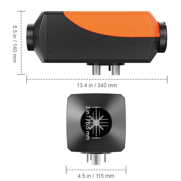Dieselvärmare, Bluetooth-appstyrning, 34x11,5x14 cm, 12V 2KW