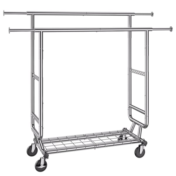 Tøjstativ, Dobbelt justerbar bøjlestang, 128.2x54.5x144.3-186.7 cm, Opbevaring, Stål