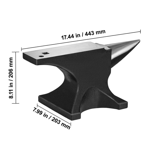 Ambolt, enkelt horn støbt stål, 44,3x20,3x20,6 cm, metalbearbejdningsværktøj