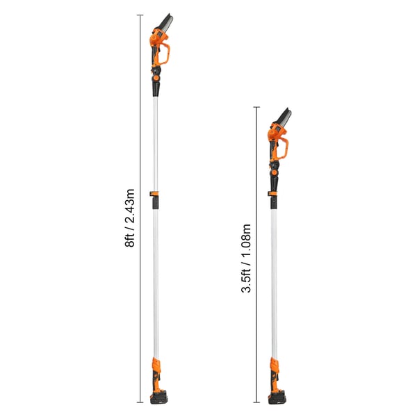 Trådløs stangsav og minikædesav, 12,7 cm skærekapacitet, 243,8 cm rækkevidde, batteri inkluderet
