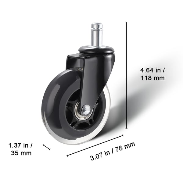 Kontorstol hjul sæt med 5, 7,6 cm, sort, kraftig udskiftning