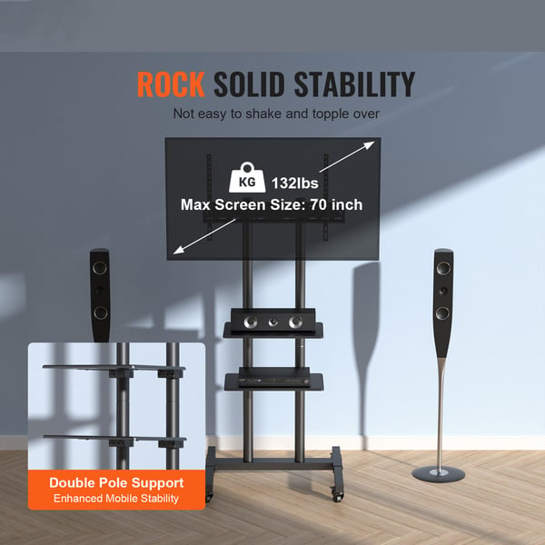 TV-bord, Mobil TV-stander, 69,5x59,5x169,6 cm, Justerbar, Med hjul