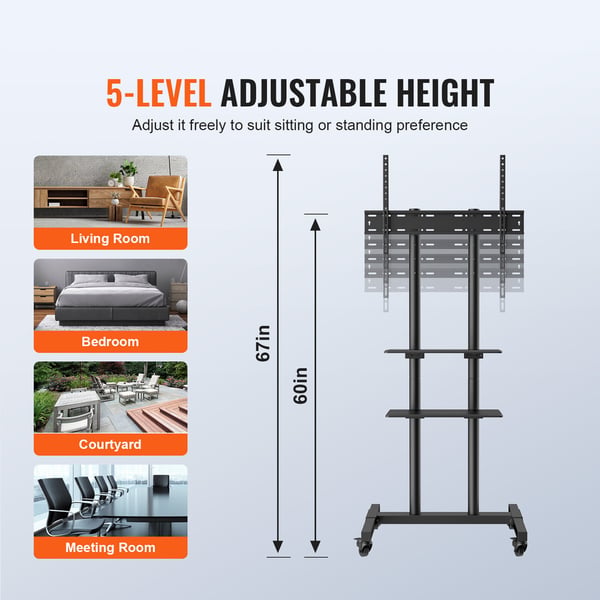 TV-bord, Mobil TV-stander, 69,5x59,5x169,6 cm, Justerbar, Med hjul