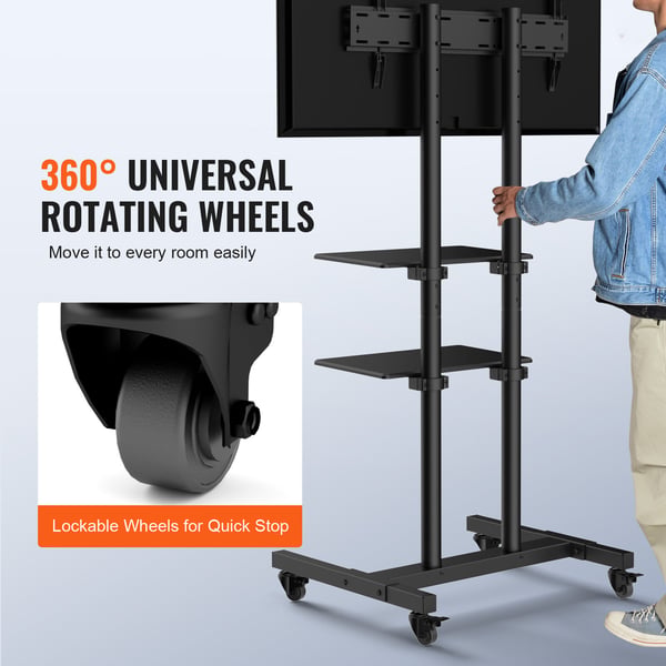 TV-bord, Mobil TV-stander, 69,5x59,5x169,6 cm, Justerbar, Med hjul