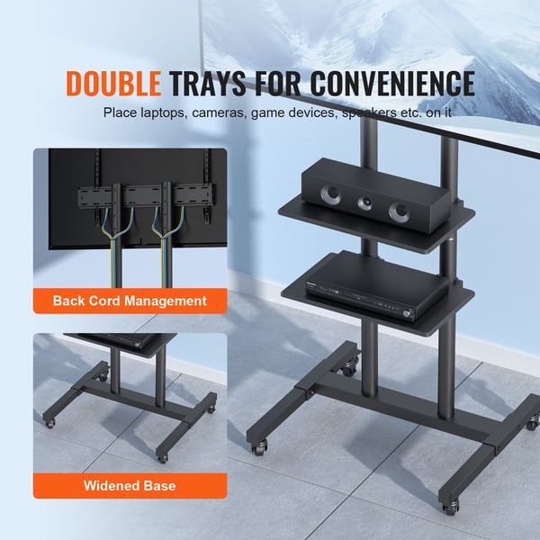 TV-bord, Mobil TV-stander, 69,5x59,5x169,6 cm, Justerbar, Med hjul