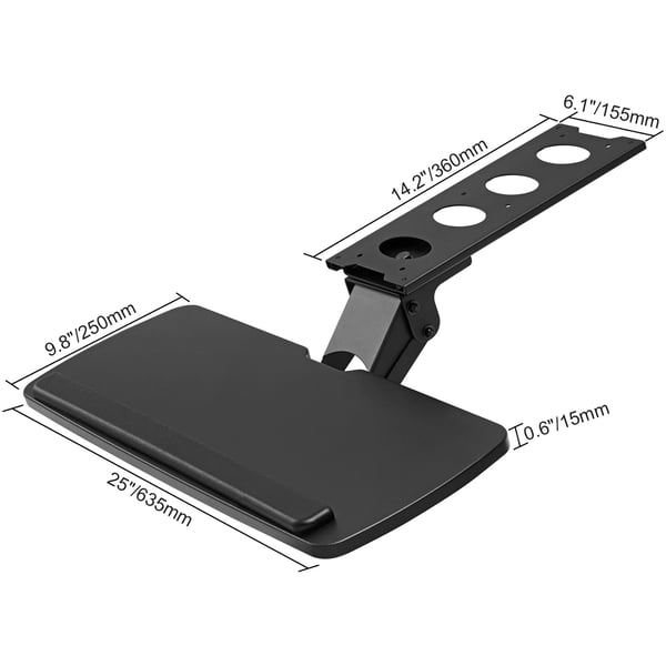 Tastaturbakke, Justerbar højde og vinkel, 63,5x25 cm, Sort, Ergonomisk