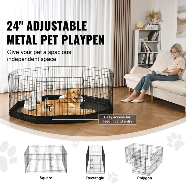 Hundegård, 8-panel foldbar metal løbegård 160x160x61 cm, sort, indendørs udendørs hundehegn