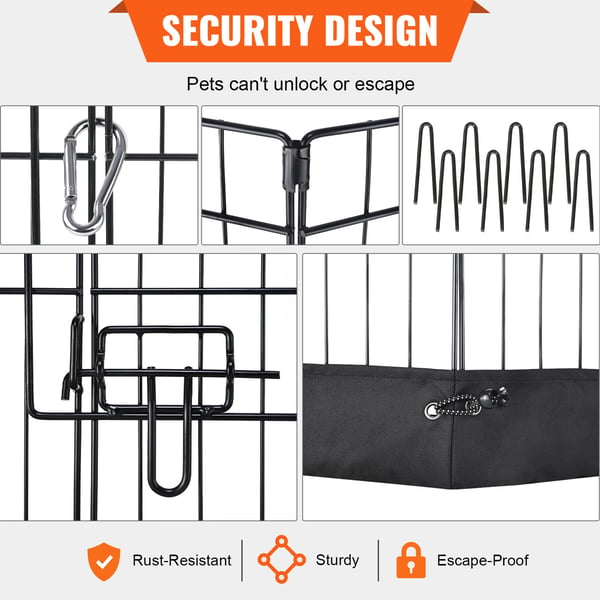 Hundegård, 8-panel foldbar metal løbegård 160x160x61 cm, sort, indendørs udendørs hundehegn