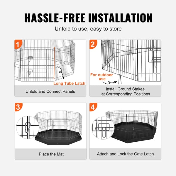 Hundegård, 8-panel foldbar metal løbegård 160x160x61 cm, sort, indendørs udendørs hundehegn