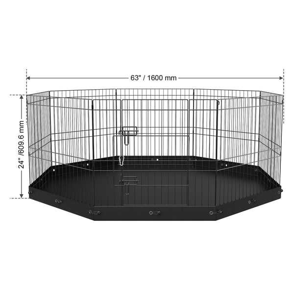 Hundegård, 8-panel foldbar metal løbegård 160x160x61 cm, sort, indendørs udendørs hundehegn