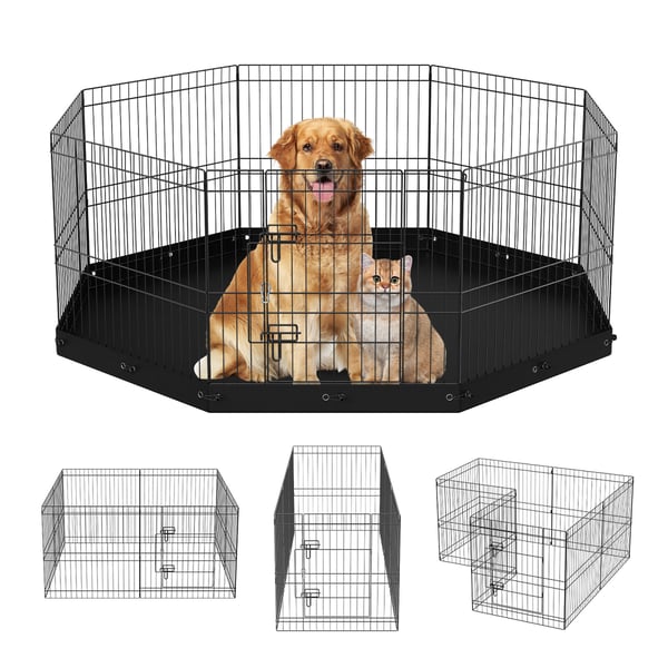 Hundegård, 8-panel foldbar metal løbegård 160x160x61 cm, sort, indendørs udendørs hundehegn