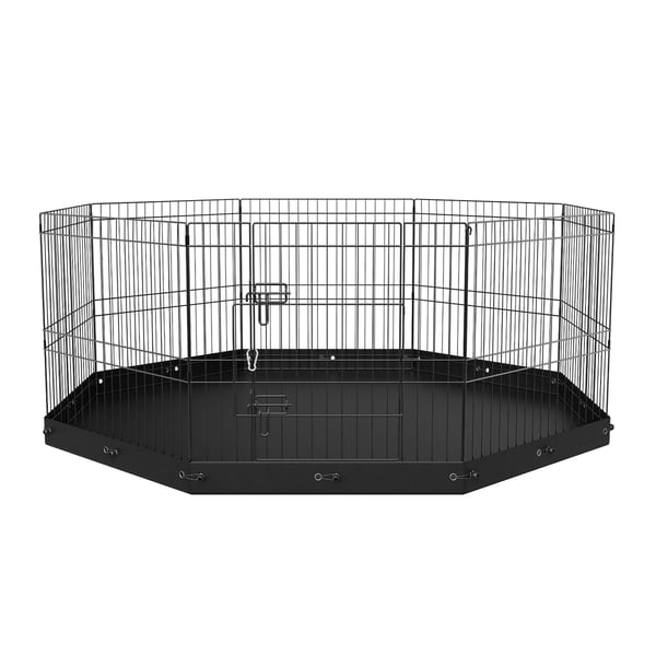 Hundegård, 8-panel foldbar metal løbegård 160x160x61 cm, sort, indendørs udendørs hundehegn