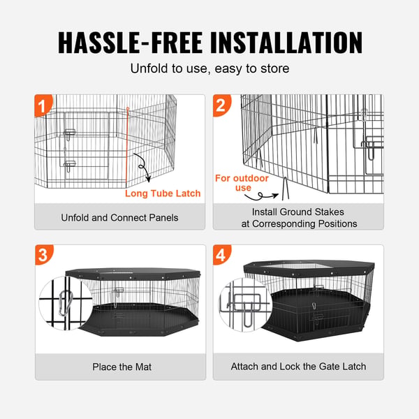 Hundhage, 8-panel hopfällbar metall lekhage för husdjur 160x160x61 cm, svart, inomhus/utomhus
