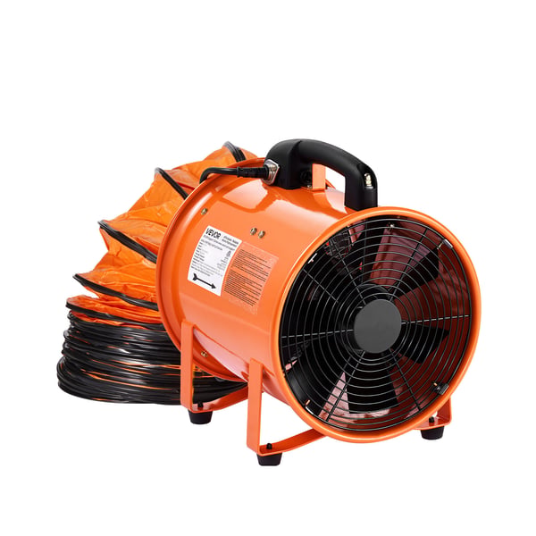 Ventilaattoripuhallin, 25,4 cm kannettava teollisuuspuhallin 10 m letkulla, oranssi, teräs