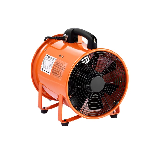 Ventilaattoripuhallin, 25,4 cm kannettava teollisuuspuhallin 10 m letkulla, oranssi, teräs