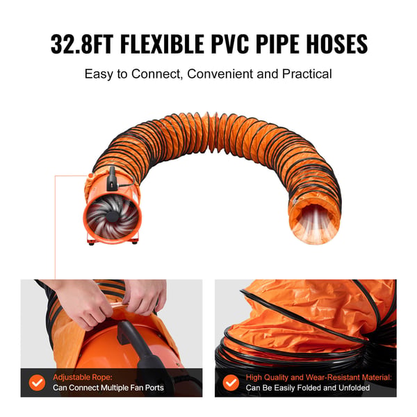 Ventilationsfläkt, 30,5 cm portabel högpresterande fläkt, 380x357x438 mm, orange, stål