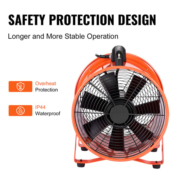 Ventilationsfläkt, 30,5 cm portabel högpresterande fläkt, 380x357x438 mm, orange, stål