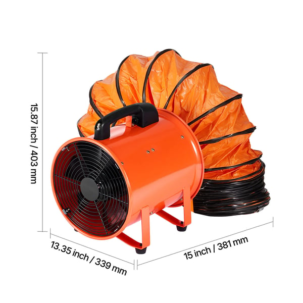 Ventilationsfläkt, 30,5 cm portabel högpresterande fläkt, 380x357x438 mm, orange, stål