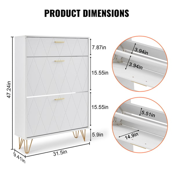 Skoskab, 3 vippe-skuffer, 80x23,9x120 cm, hvid, opbevaring
